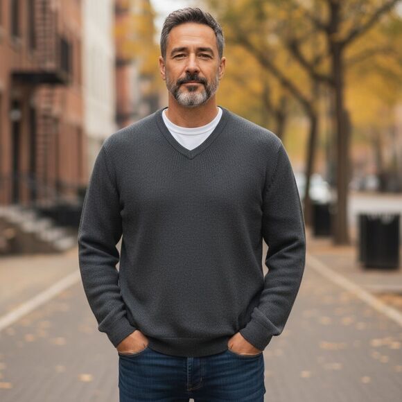 Club Room Luxury 100% CASHMERE V Neck Sweater Charcoal Gray Men's Size XL - Picture 1 of 15